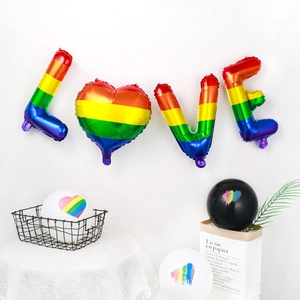 Rainbow LOVE foil balloon set with heart-shaped O and matching latex balloons for party decor