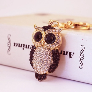 Cute creative owl keychain with colorful crystals and gold metal for women bags