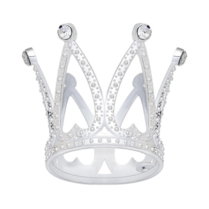 Exquisite silver alloy mini crown ring with sparkling white crystal stones on white background