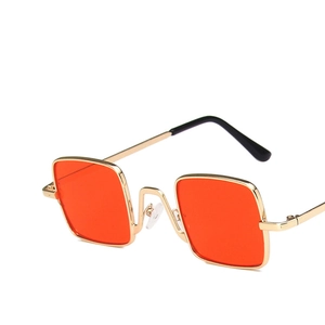 Retro square metal frame kids sunglasses with orange lenses and golden finish