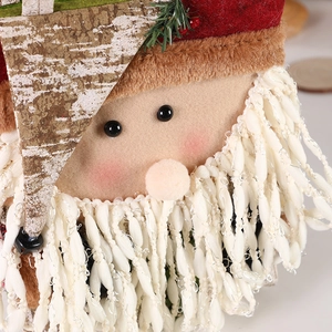 Cartoon Santa gift bag with knitted beard and faux fur trim for Christmas party decoration