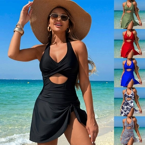 Robe De Bain Dos Nu Femme Découpe Froncée Contrôle Du Ventre Nylon Maillot De Bain Pour Plage Piscine Spa Vacances