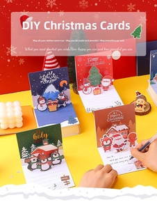 Detailed view of DIY 3D pop-up Christmas greeting cards with festive holiday designs for gifts.