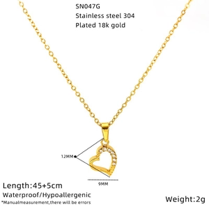 Minimalist 18k gold plated stainless steel heart pendant necklace with 45+5cm chain