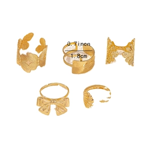 5-piece gold leaf and butterfly ring set with 1.8cm diameter minimalist fashion designs