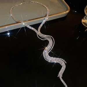 Elegant multi-layer rhinestone fringe necklace with cascading waterfall crystal design