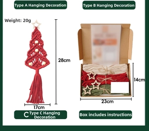 DIY Christmas tree macrame kit with red cotton ropes, wooden stars, and packaging box