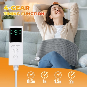 Gray electric heating pad for shoulder and neck with a 4-gear timer controller