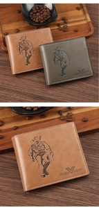 Retro bifold leather wallet for men featuring a western cowboy embossed design