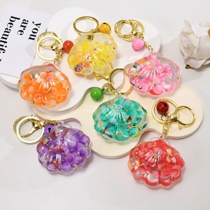 Seashell Shaped Quicksand Keychain Luminous Acrylic Liquid Charm With Bell Fruit Star Sequins Bag Pendant