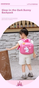 Pink rabbit hard shell school backpack for toddlers with light-up feature and cute crown decor