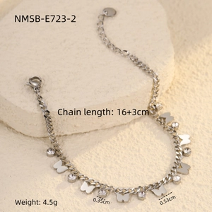 Detailed view of silver butterfly zircon bracelet with 16+3cm chain length and specs