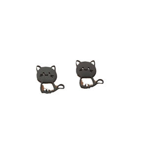 Minimalist matte black stainless steel cat earrings with hollowed-out animal design