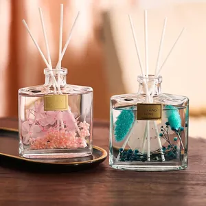 120ml glass reed diffuser set with elegant dried flowers and fiber sticks for home decor