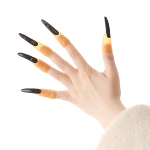 Halloween witch costume finger set with long black nails on flesh-colored sleeves