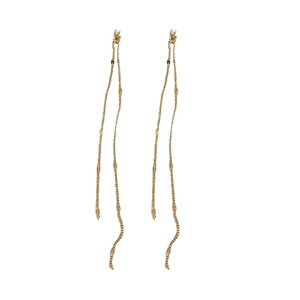 Elegant gold long tassel dangle earrings with silver needle and zircon accents for women