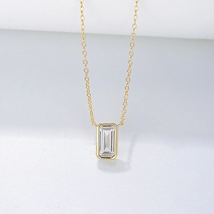 Geometric Rectangular Zircon Pendant Necklace 925 Sterling Silver Minimalist Elegant Luxury Jewelry For Women