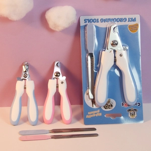 Pink and blue pet nail clippers and files set with stainless steel blades for cats and dogs