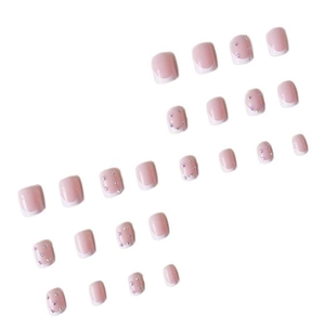 French tip press-on nails with 24 pieces featuring pink base and purple rhinestones