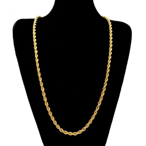 Classic golden stainless steel twist rope chain necklace displayed on a black bust mannequin