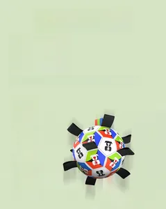 Dog soccer toy with nylon tabs for interactive tugging and fetch training