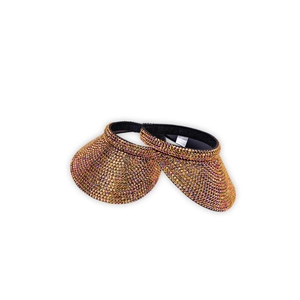 Close-up of sparkling colorful rhinestones on wide brim summer sun visor hats
