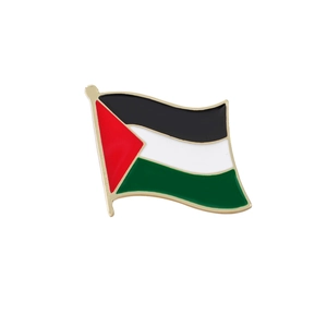 Detail of Palestine flag metal pin with golden finish and high-quality enamel texture