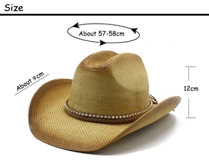 Guide des tailles du chapeau de cowboy en paille avec circonférence de 57-58cm