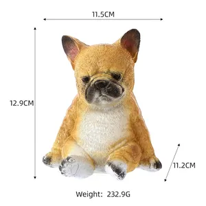 Cute resin pug dog statue for desk decoration with size 11.5x11.2x12.9cm and weight 232.9g