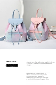 Detail of soft gradient PU leather backpack featuring star prints and metal pendant