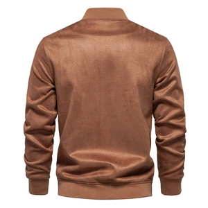 Vue arrière du blouson aviateur en daim marron pour homme avec détails en bord-côte