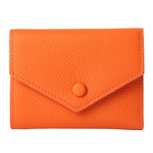 Slim orange genuine leather envelope wallet for women with pebbled texture and snap closure