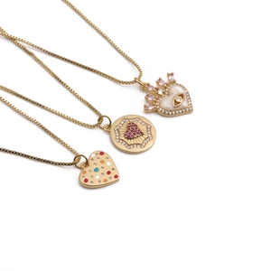 Heart Pendant Necklace Gold Plated Copper Evil Eye Enamel Zircon Retro Tarot Style Jewelry For Women