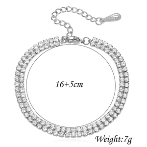 Detail showing 6mm double row rhinestone silver bracelet with 16+5cm extension chain