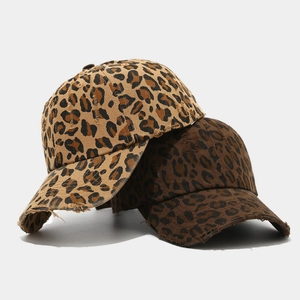Retro Leopard Print Distressed Baseball Cap Cotton Adjustable Unisex Streetwear Peaked Sunshade Hat Vintage Fashion