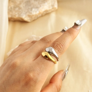 Minimalist Fluid Liquid Stainless Steel Open Ring Adjustable High Polish 18K Gold Plated Asymmetric Jewelry For Women