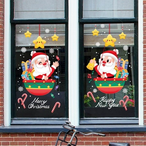 Adesivi natalizi Babbo Natale in mongolfiera per finestre e decorazioni in vetro