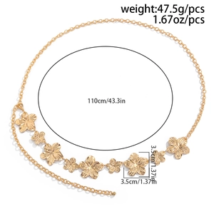 Detailed size specifications for the gold metal flower waist chain showing 110cm length