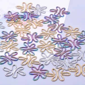 Hollow six-petal flower charms for DIY jewelry in gold, silver and rainbow plating
