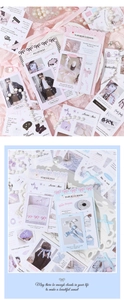 Detail of pink and blue ribbon ballet themed decorative stickers for DIY scrapbooking