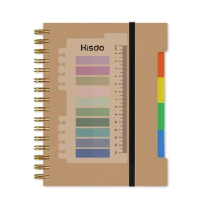 Quaderno a spirale rigido con divisori colorati e righello segnalibro trasparente