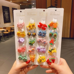 Set of 10 colorful cartoon hair ties for girls with cute fruit and floral charms