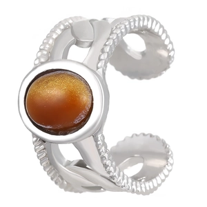 Vintage silver open ring with oval orange tiger eye stone and intricate filigree design