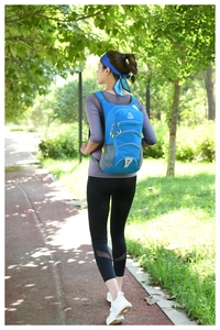 Blue lightweight outdoor sports backpack featuring multi-zipper layers and mesh side pockets