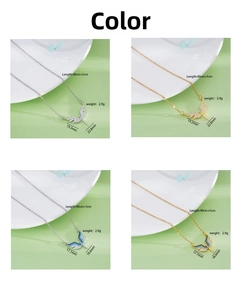 Detail view of heart-shaped angel wing necklaces with size and weight dimensions