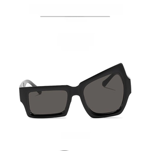Vue frontale de lunettes de soleil géométriques irrégulières avec verres gris fumés