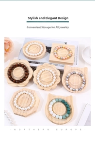 Macro shot of assorted wooden jewelry trays for bracelets with natural grain textures