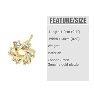 Detail showing 1.0cm gold-plated flower stud earrings with sparkling cubic zirconia