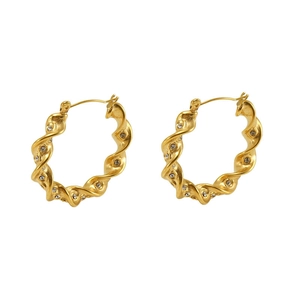 Boucles d'oreilles spirales en acier doré avec cristaux pour un look féminin élégant