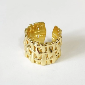 925 Sterling Silver Basket Weave Ring Wide Band Adjustable Geometric Retro Minimalist Jewelry For Women